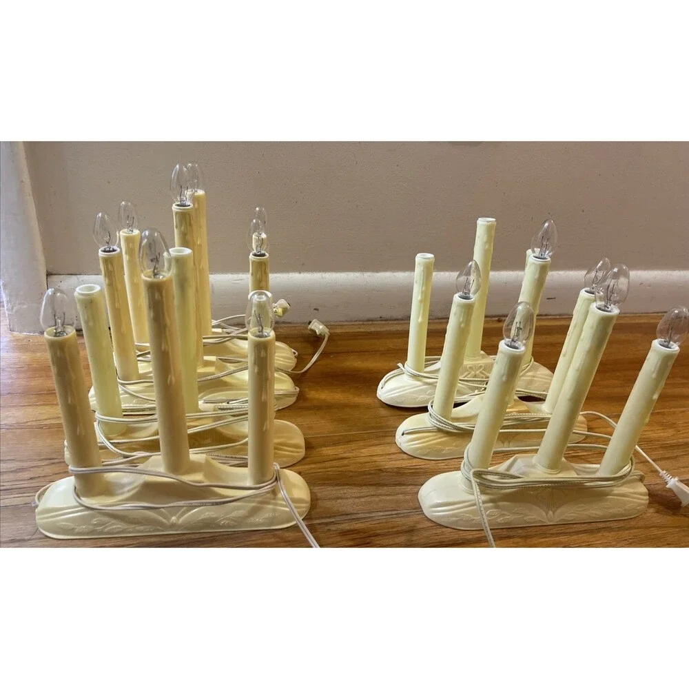 Vintage Lot 7 Christmas Electric Triple Candles Candelabra Window Lights Works!